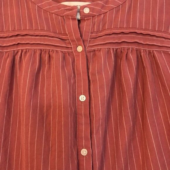 Loft Women’s Button Down Long Sleeve Blouse Pink White Size Small - Picture 2 of 10